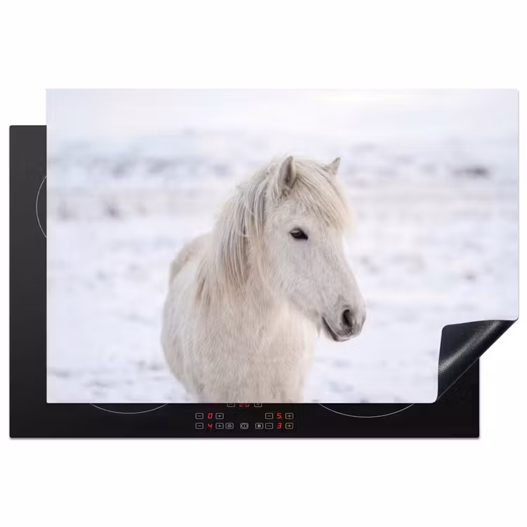 Paard - Kop - Winter - Dieren - Wit Inductie beschermer vinyl 3mm klein -3d