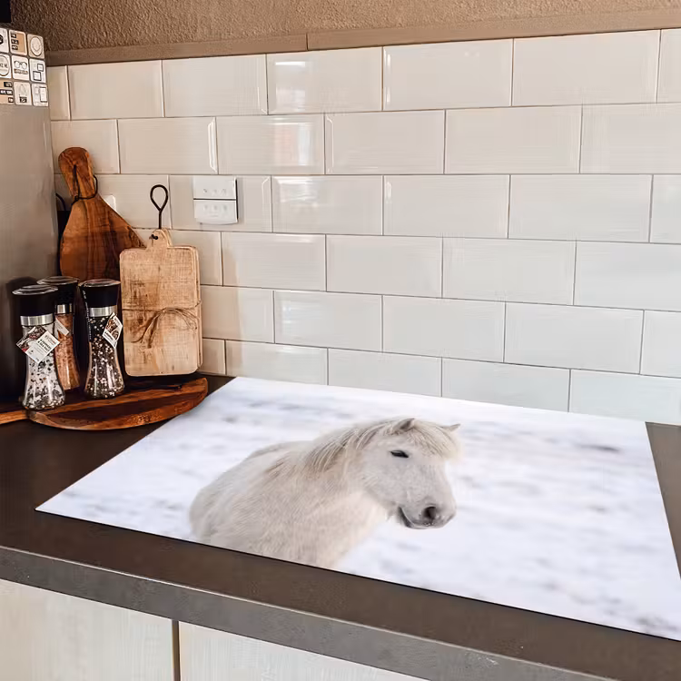 Paard - Kop - Winter - Dieren - Wit Inductie beschermer vinyl 3mm klein -sfeer3