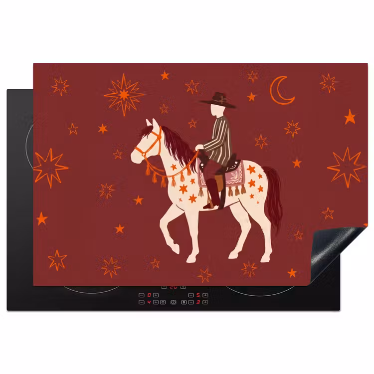 Paard - Ruiter - Sterren - Nacht - Illustratie Inductie beschermer vinyl 3mm klein -3d