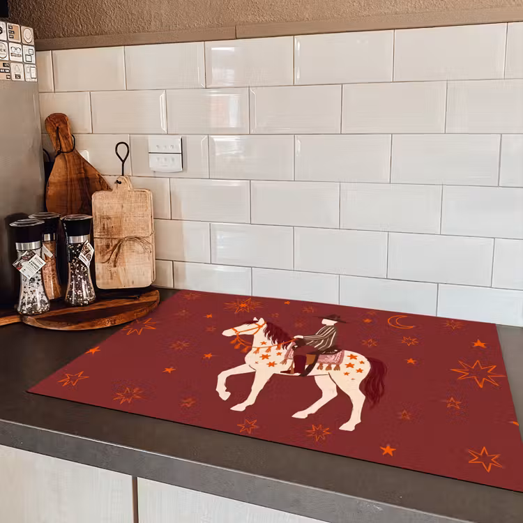 Paard - Ruiter - Sterren - Nacht - Illustratie Inductie beschermer vinyl 3mm klein -sfeer3