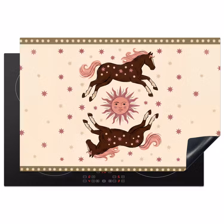 Paard - Zon - Mystiek - Illustratie - Roze Inductie beschermer vinyl 3mm klein -3d