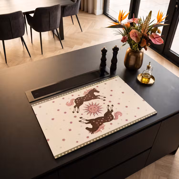 Paard - Zon - Mystiek - Illustratie - Roze Inductie beschermer vinyl 3mm klein -sfeer5