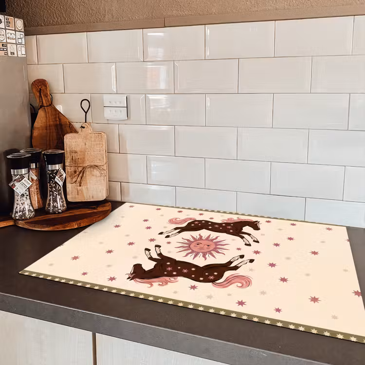 Paard - Zon - Mystiek - Illustratie - Roze Inductie beschermer vinyl 3mm klein -sfeer3