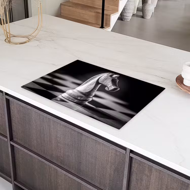 Paard - Hout - Schaalbord - Zwart Inductie beschermer vinyl 3mm klein -sfeer8