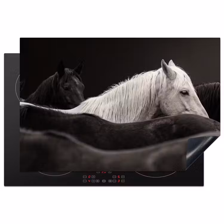 Paarden - Zwart - Wit - Kudde Inductie beschermer vinyl 3mm klein -3d