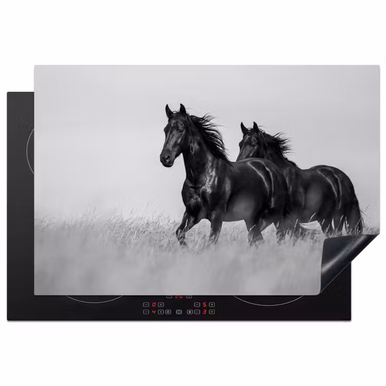 Paarden - Gras - Zwart - Wit Inductie beschermer vinyl 3mm klein -3d