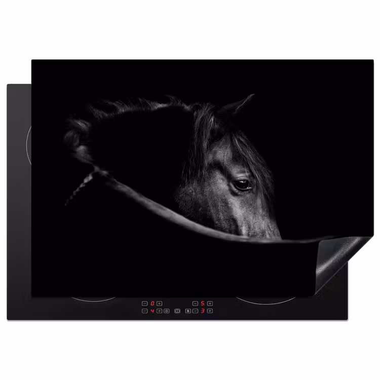 Paarden - Portret - Zwart - Dieren Inductie beschermer vinyl 3mm middel -3d
