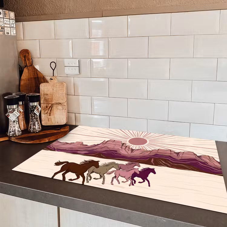 Paarden - Rennend - Woestijn - Natuur - Abstract Inductie beschermer vinyl 3mm klein -sfeer3