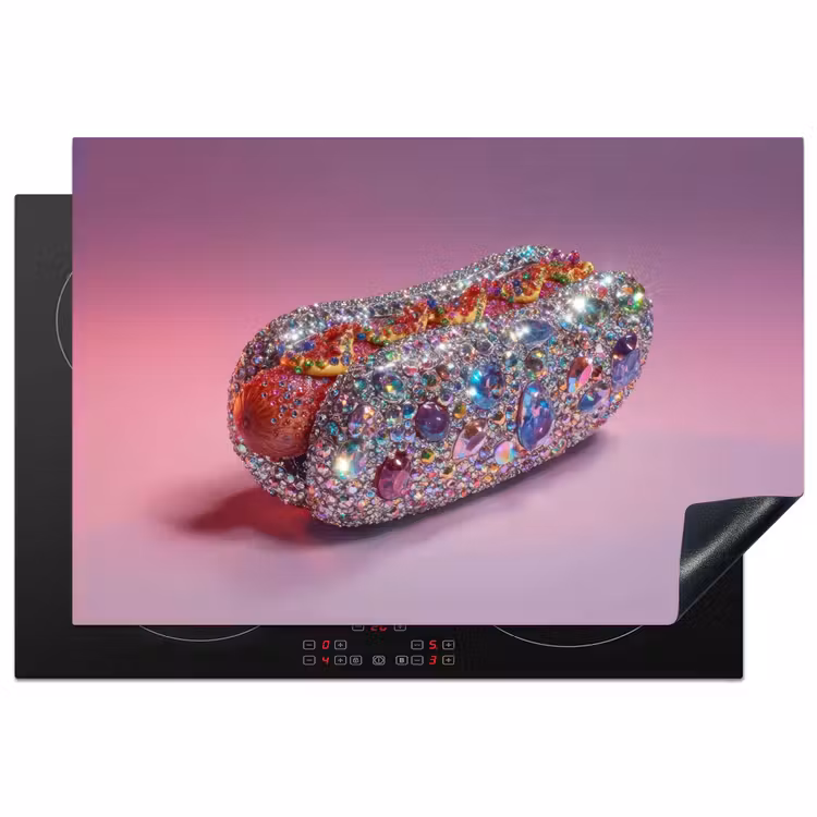Hotdog - Steentjes - Glitters - Paars Inductie beschermer vinyl 3mm klein -3d
