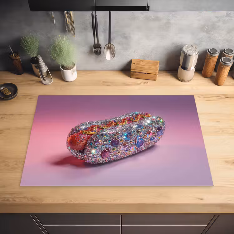 Hotdog - Steentjes - Glitters - Paars Inductie beschermer vinyl 3mm klein -sfeer5