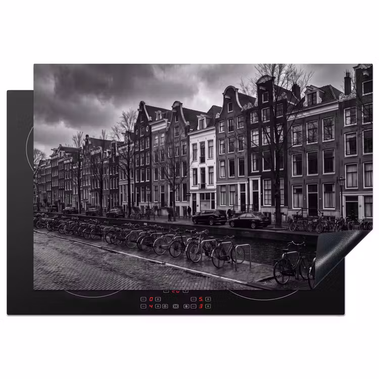 Huis - Gracht - Amsterdam - Architectuur - Zwart-wit Inductie beschermer vinyl 3mm klein -3d