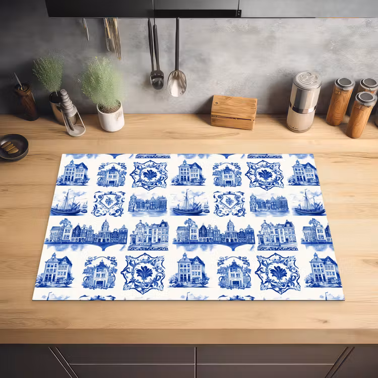 Huizen - Schepen - Blauw Inductie beschermer vinyl 3mm klein 276 -sfeer5