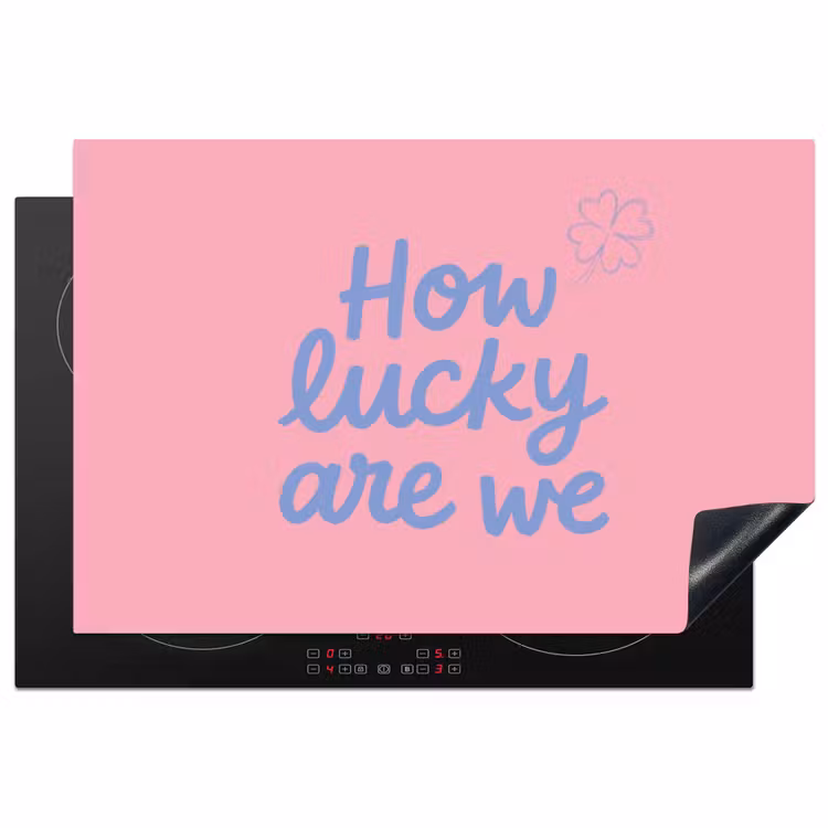 How lucky are we - Klavervier - Roze - Blauw Inductie beschermer vinyl 3mm klein -3d