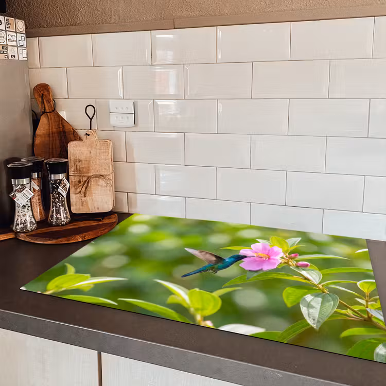 Kolibrie - Bloem - Natuur - Groen Inductie beschermer vinyl 3mm klein -sfeer3
