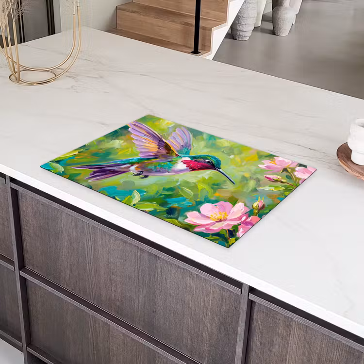 Kolibrie - Bloemen - Natuur - Kleurrijk Inductie beschermer vinyl 3mm klein -sfeer8