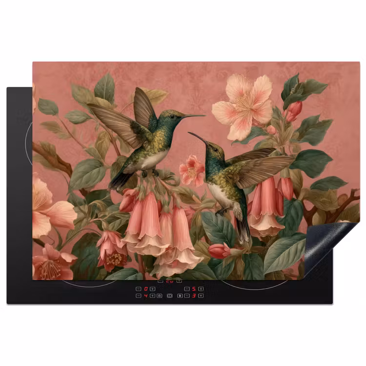 Kolibries - Bloemen - Groen - Roze Inductie beschermer vinyl 3mm klein -3d