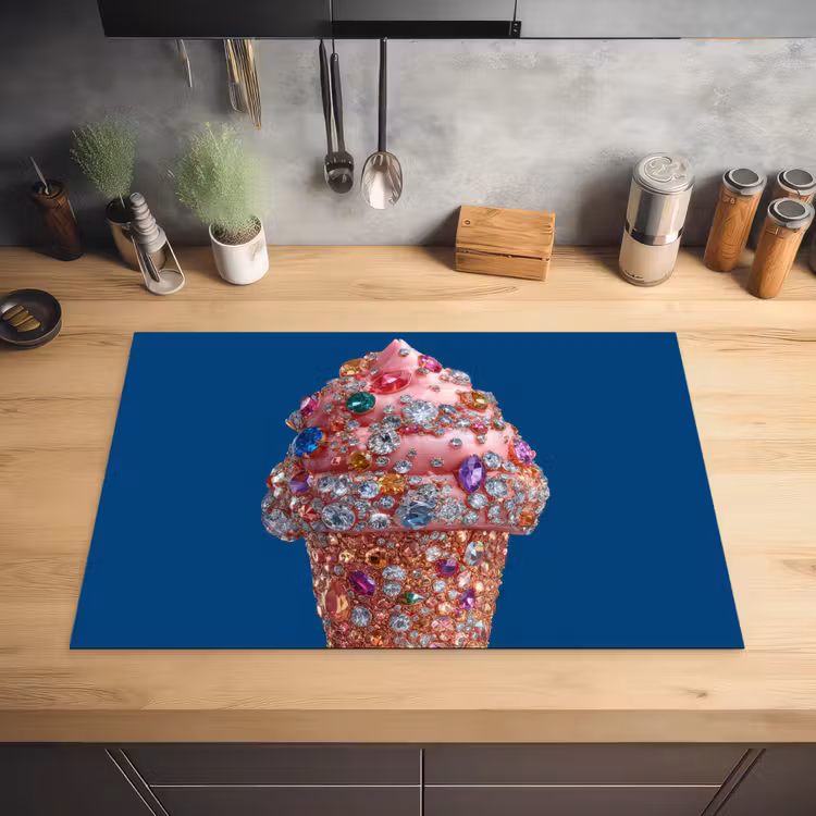 Ijsje - Hoorntje - Steentjes - Blauw Inductie beschermer vinyl 3mm klein -sfeer5