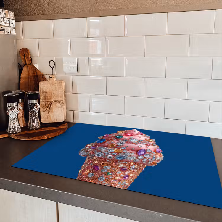 Ijsje - Hoorntje - Steentjes - Blauw Inductie beschermer vinyl 3mm klein -sfeer3