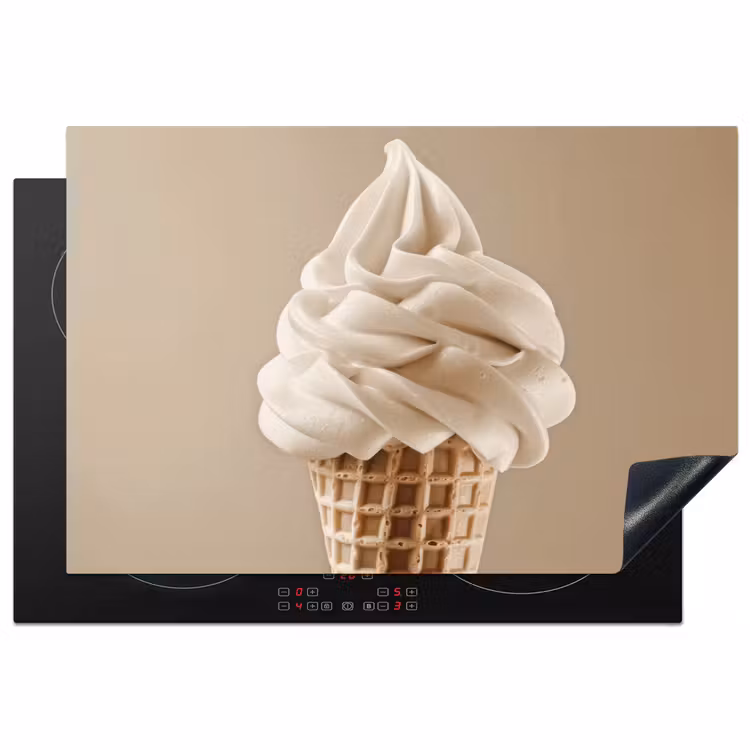 IJs - Softijs - Romig - Hoorntje - Beige Inductie beschermer vinyl 3mm klein -3d