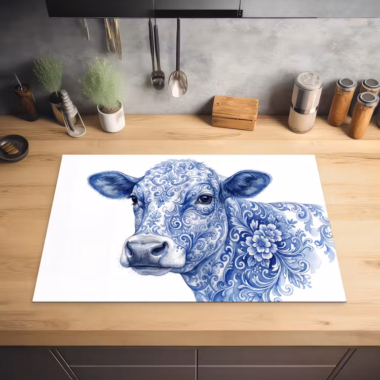 Illustratie - Koe - Blauw Inductie beschermer vinyl 3mm klein -sfeer5