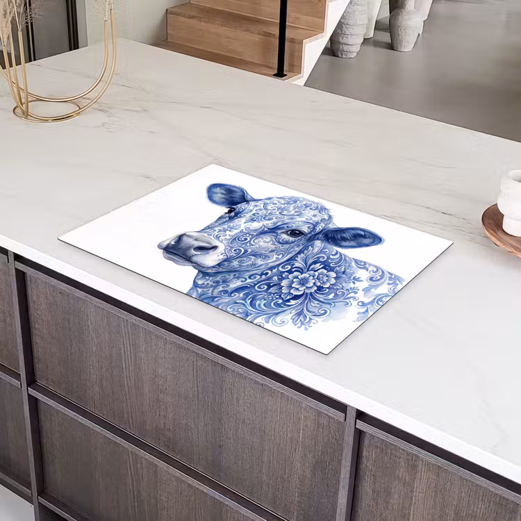 Illustratie - Koe - Blauw Inductie beschermer vinyl 3mm klein -sfeer8