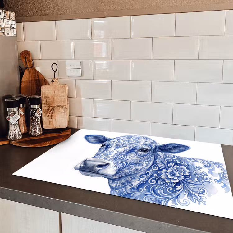 Illustratie - Koe - Blauw Inductie beschermer vinyl 3mm klein -sfeer3