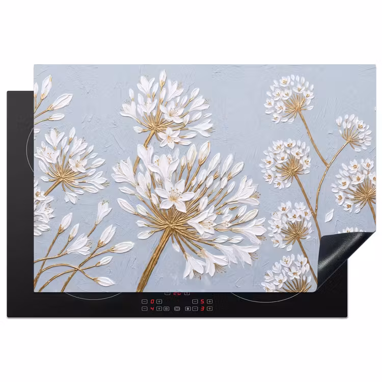 Illustratie - Bloemen - Blauw Inductie beschermer vinyl 3mm klein -3d