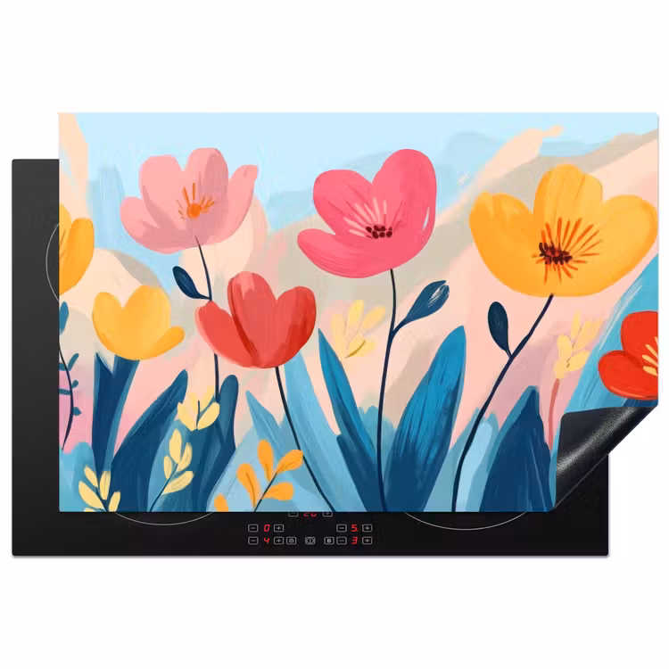 Illustratie - Bloemen - Kleurrijk Inductie beschermer vinyl 3mm klein -3d