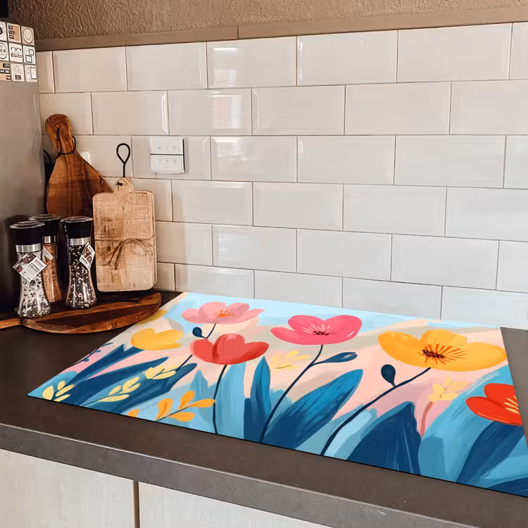Illustratie - Bloemen - Kleurrijk Inductie beschermer vinyl 3mm klein -sfeer3
