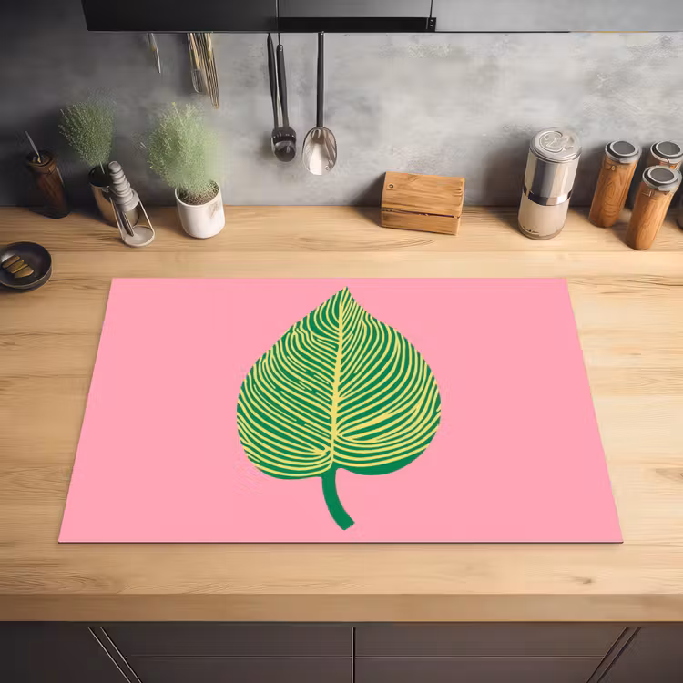 Illustratie - Blad - Minimalistisch - Groen Inductie beschermer vinyl 3mm klein -sfeer5
