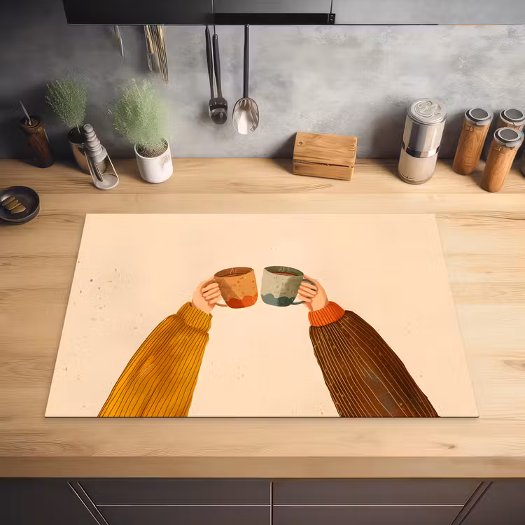 Illustratie - Mokken - Proosten - Bruin Inductie beschermer vinyl 3mm klein -sfeer5