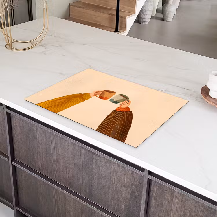 Illustratie - Mokken - Proosten - Bruin Inductie beschermer vinyl 3mm klein -sfeer8