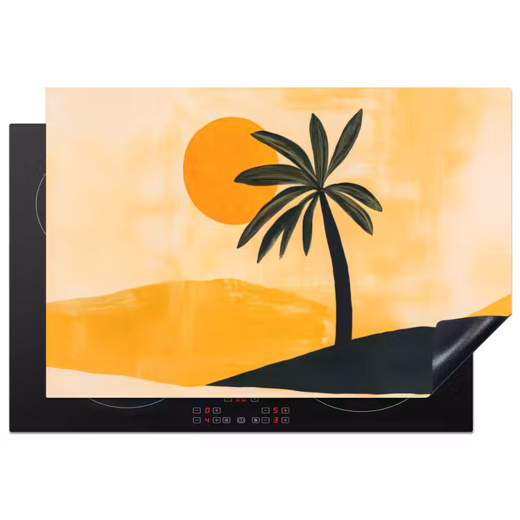 Illustratie - Palmboom - Zon - Heuvels Inductie beschermer vinyl 3mm klein -3d