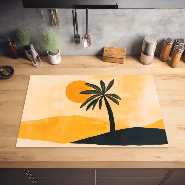 Illustratie - Palmboom - Zon - Heuvels Inductie beschermer vinyl 3mm klein -sfeer5