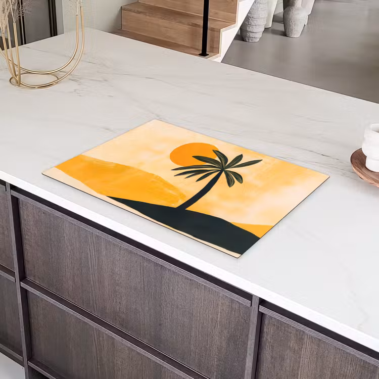 Illustratie - Palmboom - Zon - Heuvels Inductie beschermer vinyl 3mm klein -sfeer8