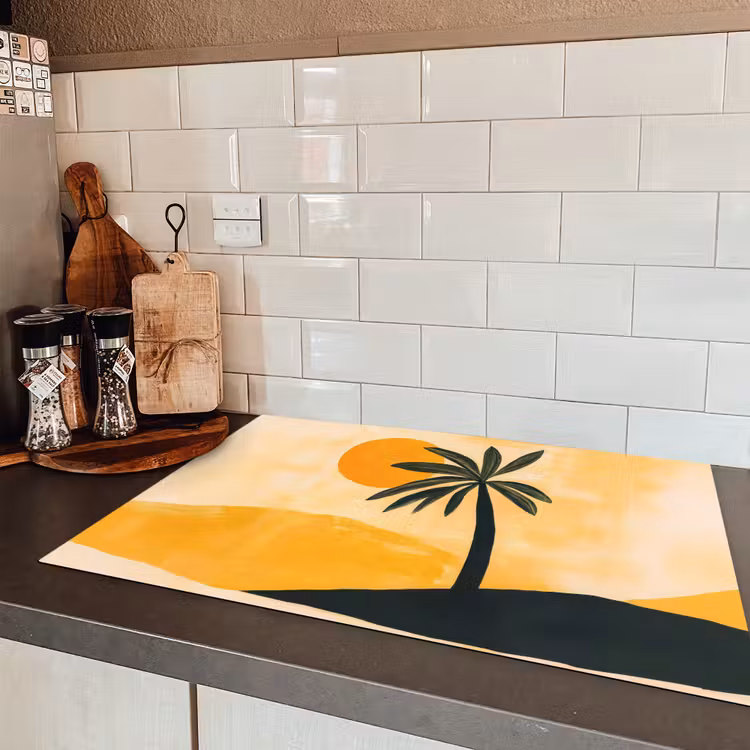 Illustratie - Palmboom - Zon - Heuvels Inductie beschermer vinyl 3mm klein -sfeer3