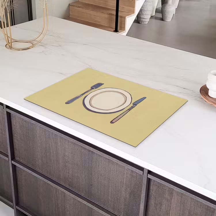 Illustratie - Bord - Bestek - Beige Inductie beschermer vinyl 3mm klein -sfeer8