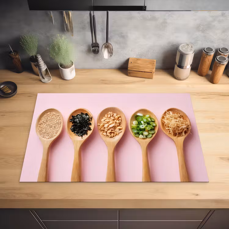 Ingrediënten - Lepels - Hout - Roze Inductie beschermer vinyl 3mm klein -sfeer5