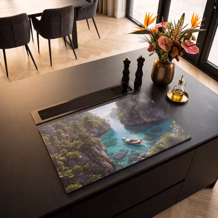 Eiland - Tropisch - Water - Palmbomen - Natuur Inductie beschermer vinyl 3mm klein -sfeer5