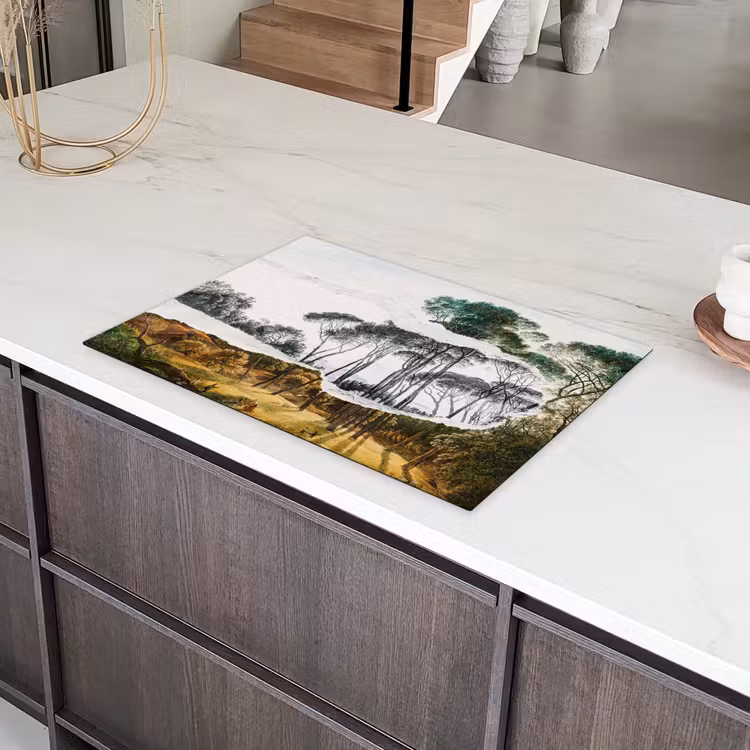 Italiaans landschap parasoldennen - Kunst - Hendrik Voogd - Schilderij - Zwart wit - Oude meesters Inductie beschermer vinyl 3mm klein -sfeer8