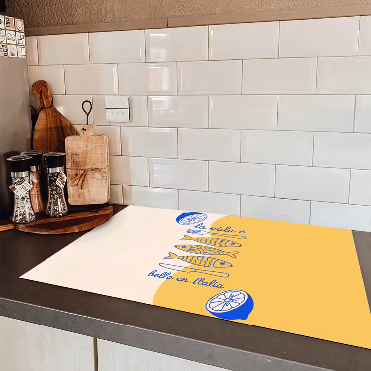 Italië - Eten - Citroen - Vis - Grafisch Inductie beschermer vinyl 3mm klein -sfeer3
