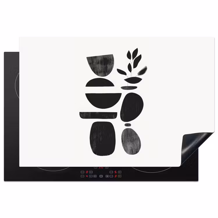 Japandi - Zwart - Abstract Inductie beschermer vinyl 3mm klein -3d