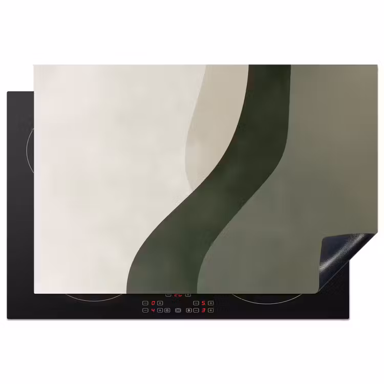 Japandi - Groen - Abstract - Modern Inductie beschermer vinyl 3mm klein -3d