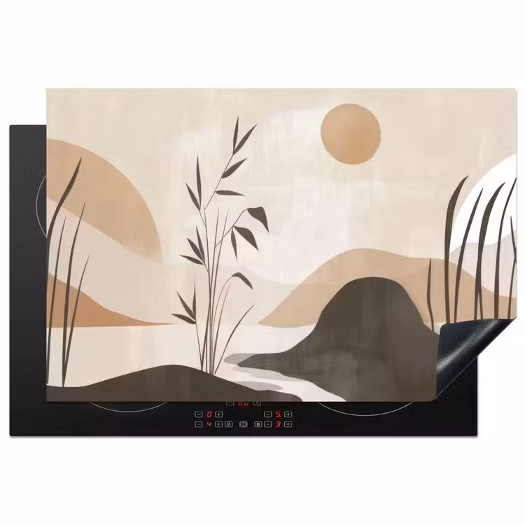 Japandi - Landschap - Beige Inductie beschermer vinyl 3mm klein -3d