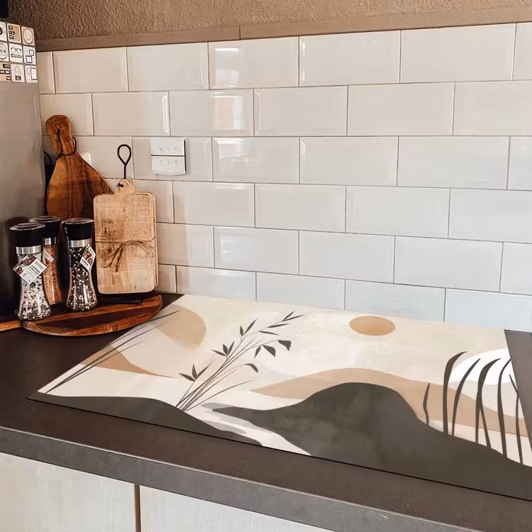 Japandi - Landschap - Beige Inductie beschermer vinyl 3mm klein -sfeer3