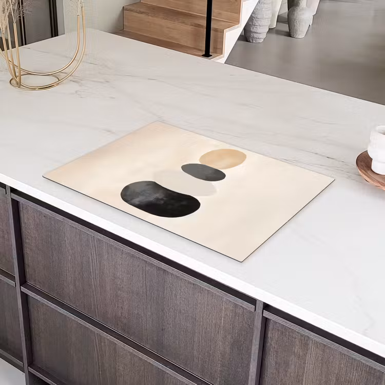 Japandi - Wabi sabi - Beige Inductie beschermer vinyl 3mm klein -sfeer8