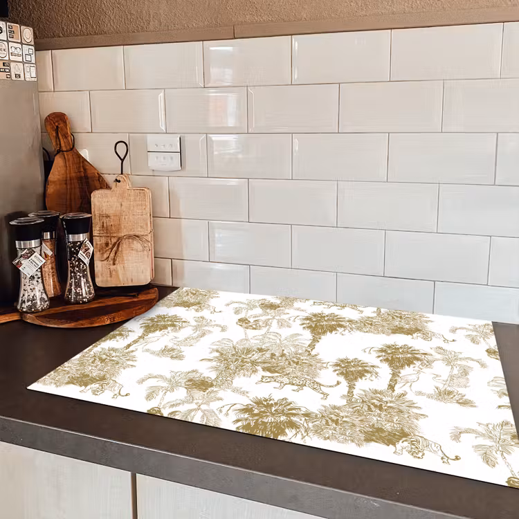 Oerwoud - Abstract - Beige Inductie beschermer vinyl 3mm klein 276 -sfeer3
