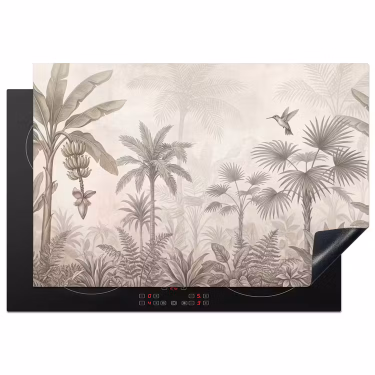 Jungle - Banenboom - Kolibrie - Beige Inductie beschermer vinyl 3mm klein -3d