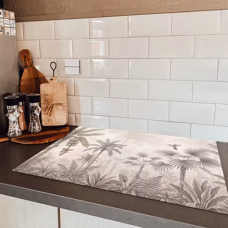 Jungle - Banenboom - Kolibrie - Beige Inductie beschermer vinyl 3mm klein -sfeer3