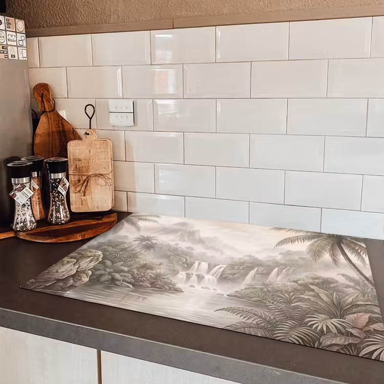 Jungle - Watervallen - Tropisch - Illustratie Inductie beschermer vinyl 3mm klein -sfeer3